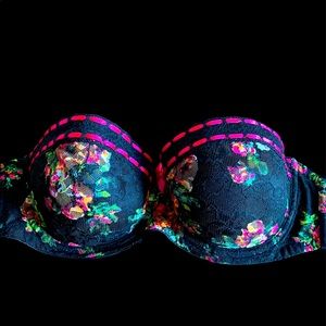 Sexy Black & Floral Strapless Lace Bustier